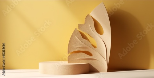Podium Backdrop for E-commerce, Product Photography Beauty Cosmetic Fashion Wood Marble Leaves