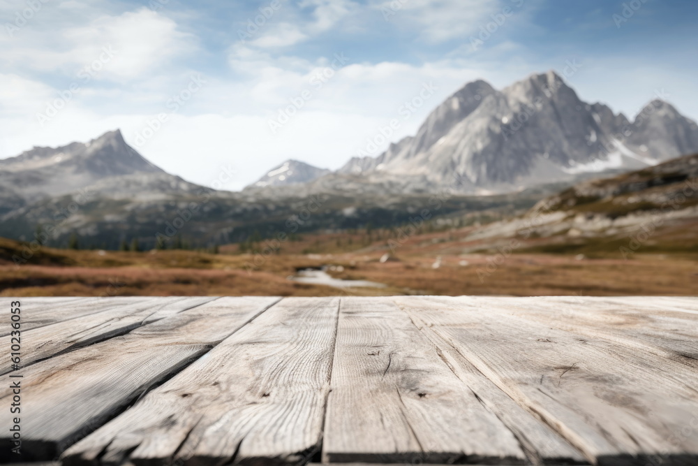 wooden board with mountain background wooden board with mountain background