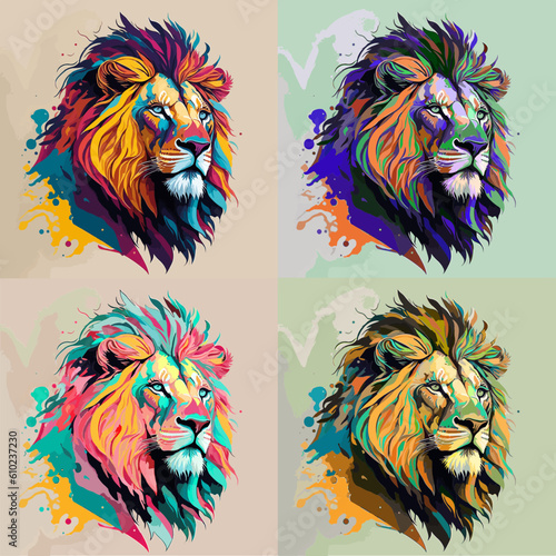 lion pastel color art, vector illustration of animals, pop art
