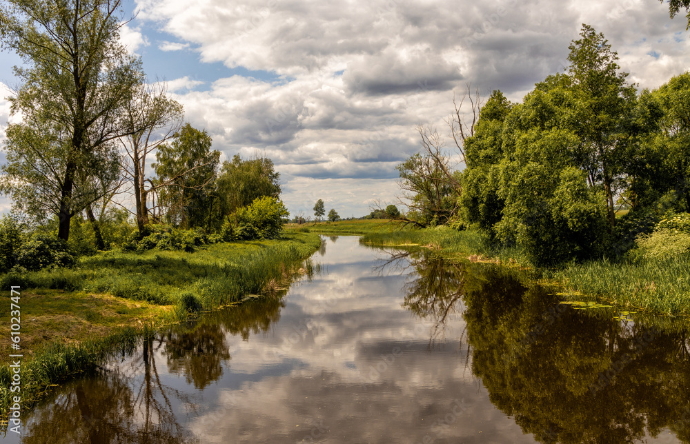 Summer landscape with the river Oster and the sky with clouds
