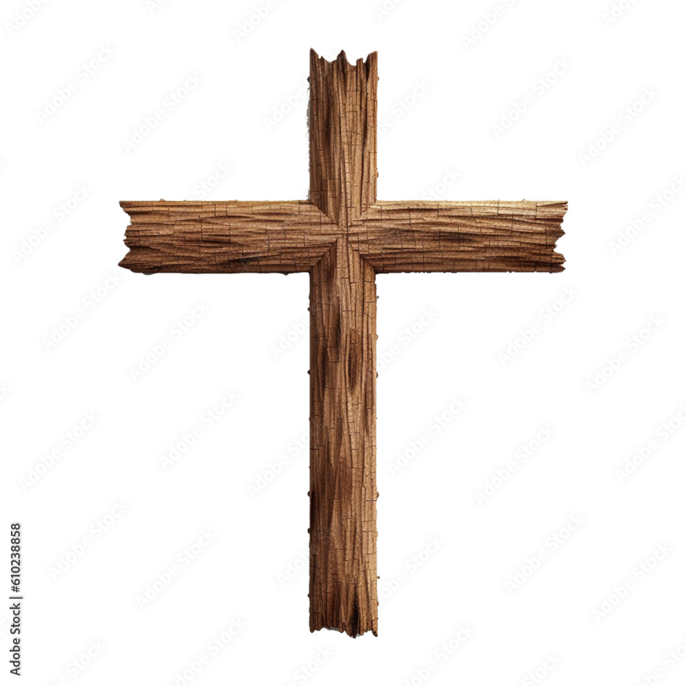 wooden cross isolated on white, png element, transparent background. Generative ai.