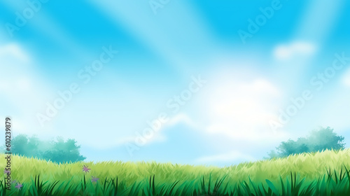 background summer with bright sky and grass ai generative