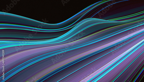 Dynamic Effect Curves of Beam line Stream Stripes Flowing Network Field on Dark Background for Advertising, Branding design, Tech Design, Business design, futuristic, data flow, Cloud, data transfer. 