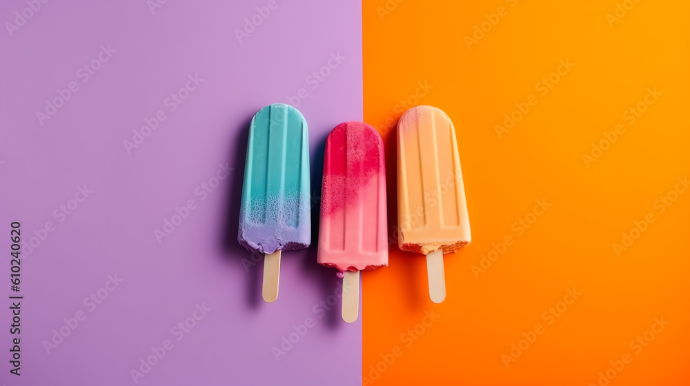 3 popsicle with purple and orange background ai generative 3 popsicle with purple and orange background ai generative