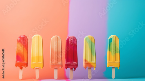 ce popsicle with colorful background ai generative