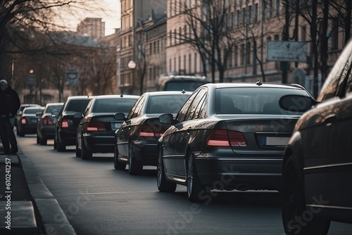 Cars on a city street in the evening. Traffic jam © ttonaorh
