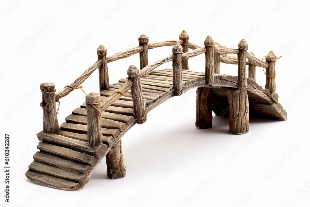 Naklejka premium wooden bridge isolated on white background. Generative AI
