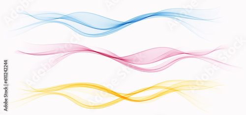 Flow of transparent wavy lines, abstract wave background. Set of vector waves.