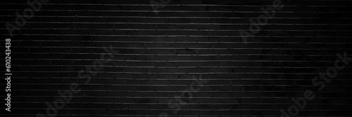 Abstract black brick wall texture for pattern background. wide panorama picture.