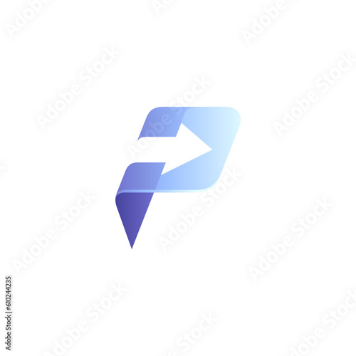 Initial P letter logo with arrow icon inside