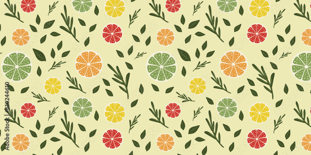 Pattern with citruses, seamless background with fruits, vector illustration in flat style style