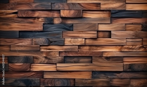 Fototapeta Naklejka Na Ścianę i Meble -  Wood Tiles arranged to create a Rectangular Wall.  3D Render Bricks. Natural Background formed from Timber Blocks.