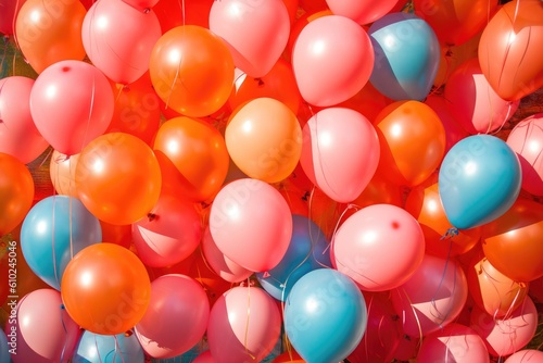 Multi-colored balloons on filled background. Holiday. Birthday.