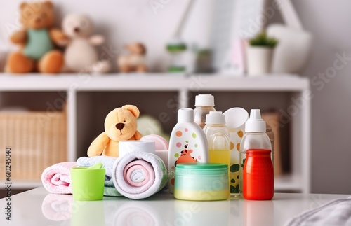 Little One's Essentials, Baby Accessories Set on Table Indoors