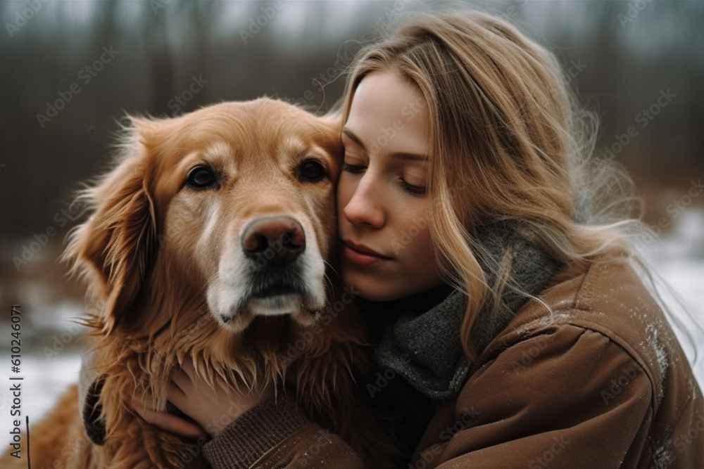 warm hugs dogs with their owners, cuddling with a dog, Generative AI