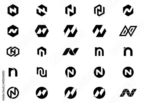 Initials letter N abstract set logo design vector