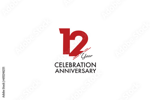12th, 12 years, 12 year anniversary anniversary with red color isolated on white background, vector design for celebration vector