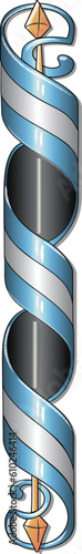 ribbon with the flag of Argentina with a spear in the middle drawn and vectorized in the traditional style of Fileteado Porteño from Argentina