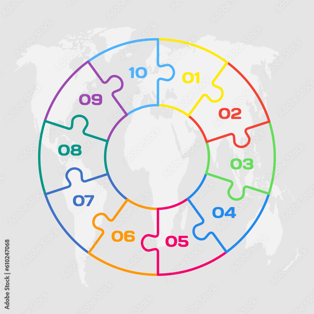 Diagram infographic for 10 steps, circle puzzle Diagram infographic for 10 steps, circle puzzle