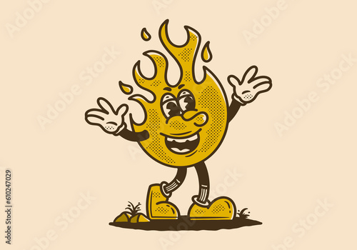 Mascot character illustration of a fire with happy expression