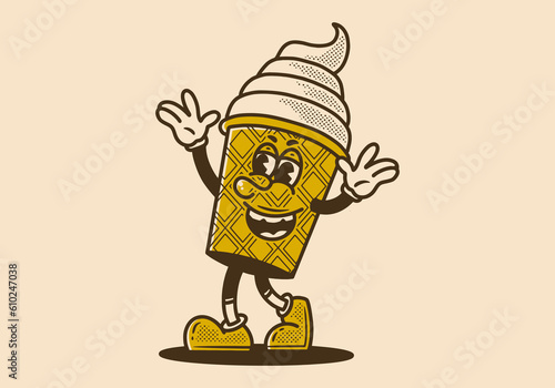 Ice cream mascot character illustration with happy expression