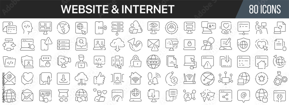 Website and internet line icons collection. Big UI icon set in a flat design. Thin outline icons pack. Vector illustration EPS10 Website and internet line icons collection. Big UI icon set in a flat design. Thin outline icons pack. Vector illustration EPS10