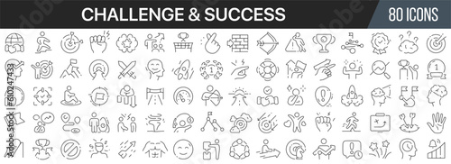 Challenge and success line icons collection. Big UI icon set in a flat design. Thin outline icons pack. Vector illustration EPS10