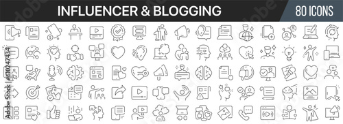 Influencer and blogging line icons collection. Big UI icon set in a flat design. Thin outline icons pack. Vector illustration EPS10 © stas111