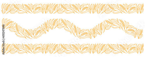 Design element for bakery. Floral ornament. Spikelets and ears of wheat. Editable outline stroke. Vector line.