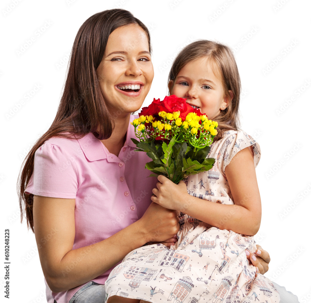 Mother and cute daughter with a bouquet of flowers Mother and cute daughter with a bouquet of flowers