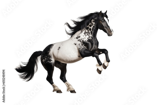 Black and White Horse Landing on Transparent Background. Generative AI © Haider