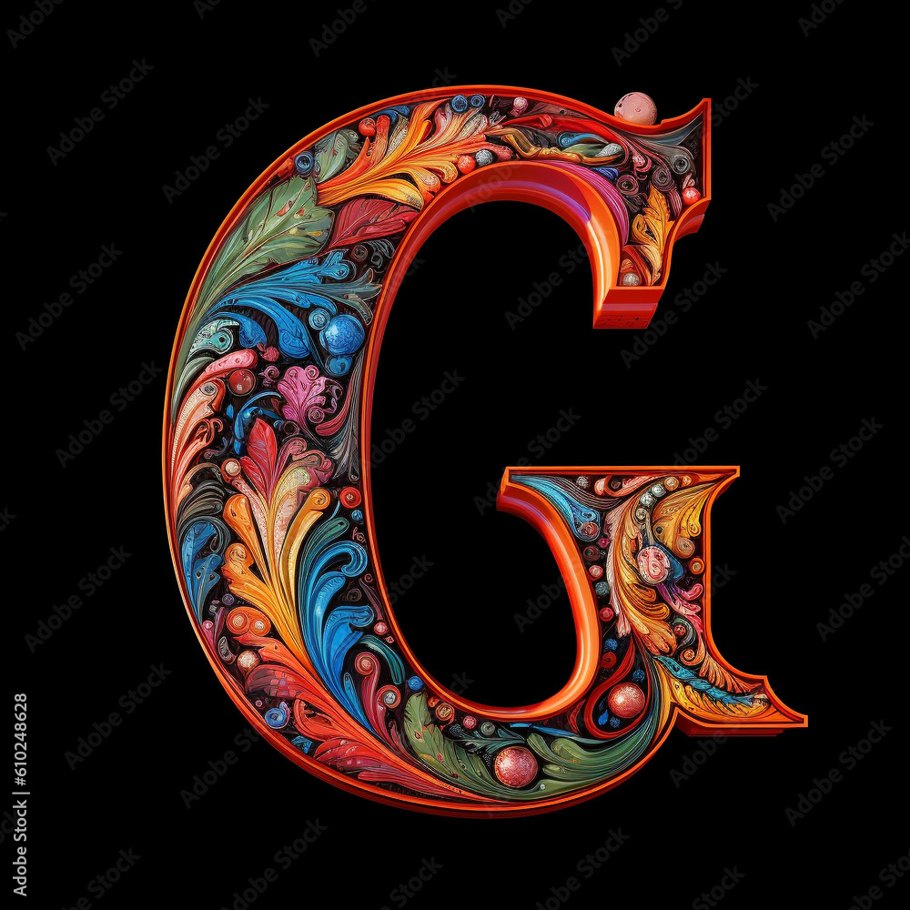 Generative ai. Capital letter G neon color on black background Generative ai. Capital letter G neon color on black background
