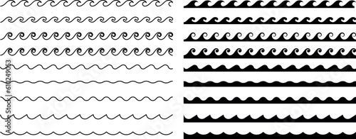 Seamless wave pattern set. Water waves.