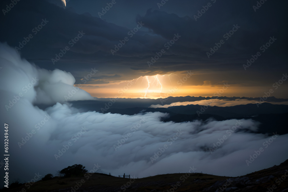 Fototapeta premium Moon, thick fog in a gloomy atmosphere With Generative AI