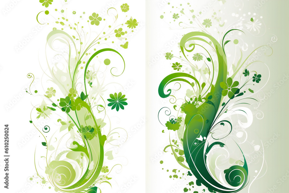 A group of green abstract floral bookmarks. Decorative foliage collection. Created with Generative AI technology. A group of green abstract floral bookmarks. Decorative foliage collection. Created with Generative AI technology.