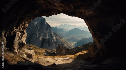 Foto mountain view from inside the cave