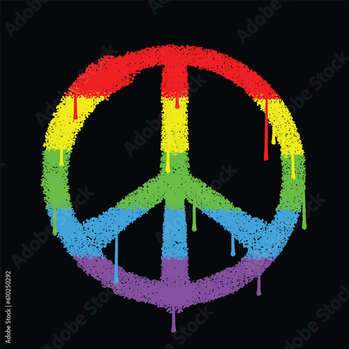 Graffiti Spray Paint Peace Symbol Rainbow Color Isolated Vector Illustration