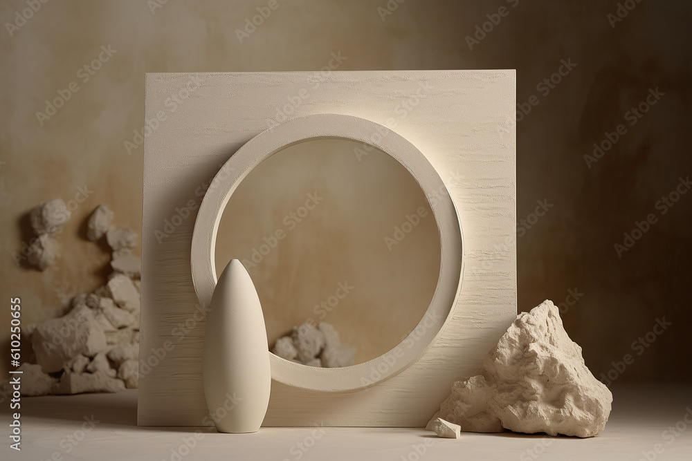 Frame with a large piece of artwork in a minimalist decoration composition. Generative AI Frame with a large piece of artwork in a minimalist decoration composition. Generative AI