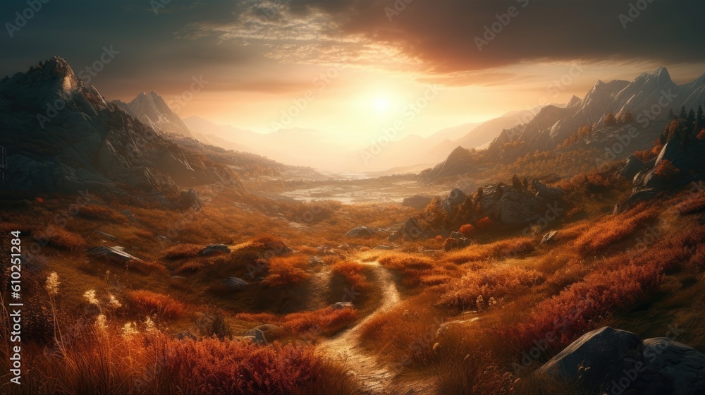 A Glowing Landscape Bathed in Sunset's Light
