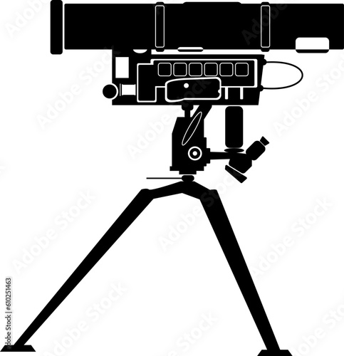 Black shape of Russian man-portable anti-tank guided missile (ATGM) 9M133 Kornet, isolated vector image for military concepts, military infographic, series