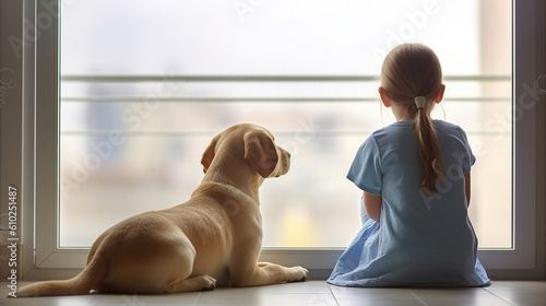 A Heartwarming Scene of a Child and Labrador Retriever Enjoying Each Other's Company at Home. Generative AI