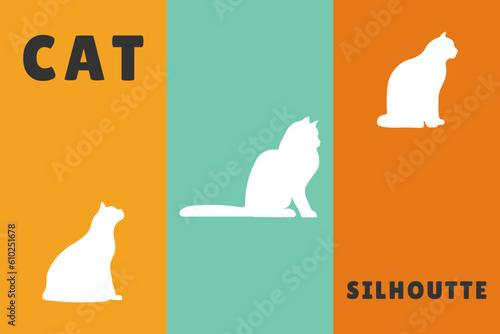 Canvas Print Logo with cat in retro style, vector flat illustration with cats, silhouette vin