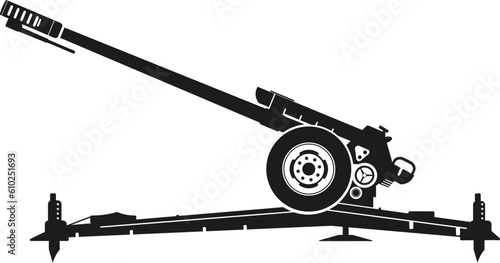 Black shape of Russian military howitzer 2A18 (D-30), isolated vector image for military concepts, military infographic, series