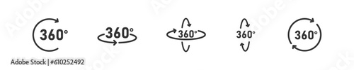 360 degree views icon set. Signs with arrows symbol. Rotation sign in vector flat style. 