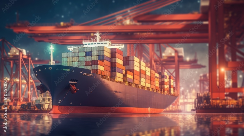 Obraz premium Cargo Ship and Bridge Crane Driving Trade