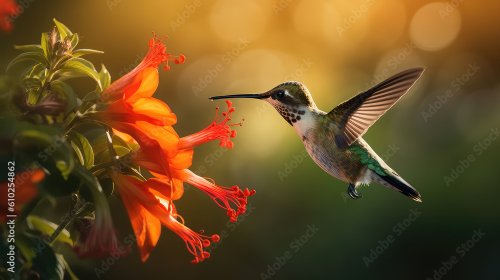 Hummingbird on the flower close up AI generated Hummingbird on the flower close up AI generated