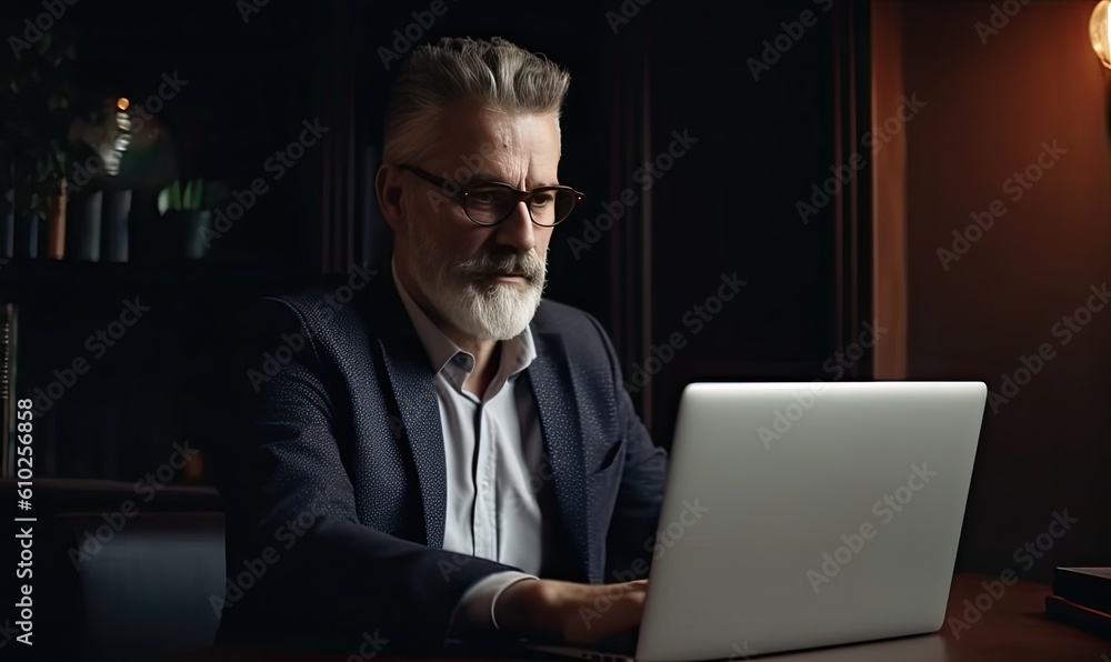 Young entrepreneur working on his laptop in the office. Creating using generative AI tools Young entrepreneur working on his laptop in the office. Creating using generative AI tools