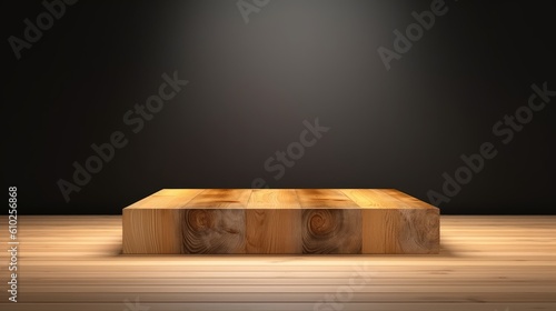 Product exhibit stage with wooden podium