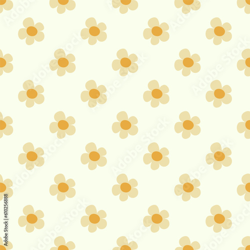 Fototapeta Naklejka Na Ścianę i Meble -  Seamless pattern with daisy flowers in Groovy style on light yellow