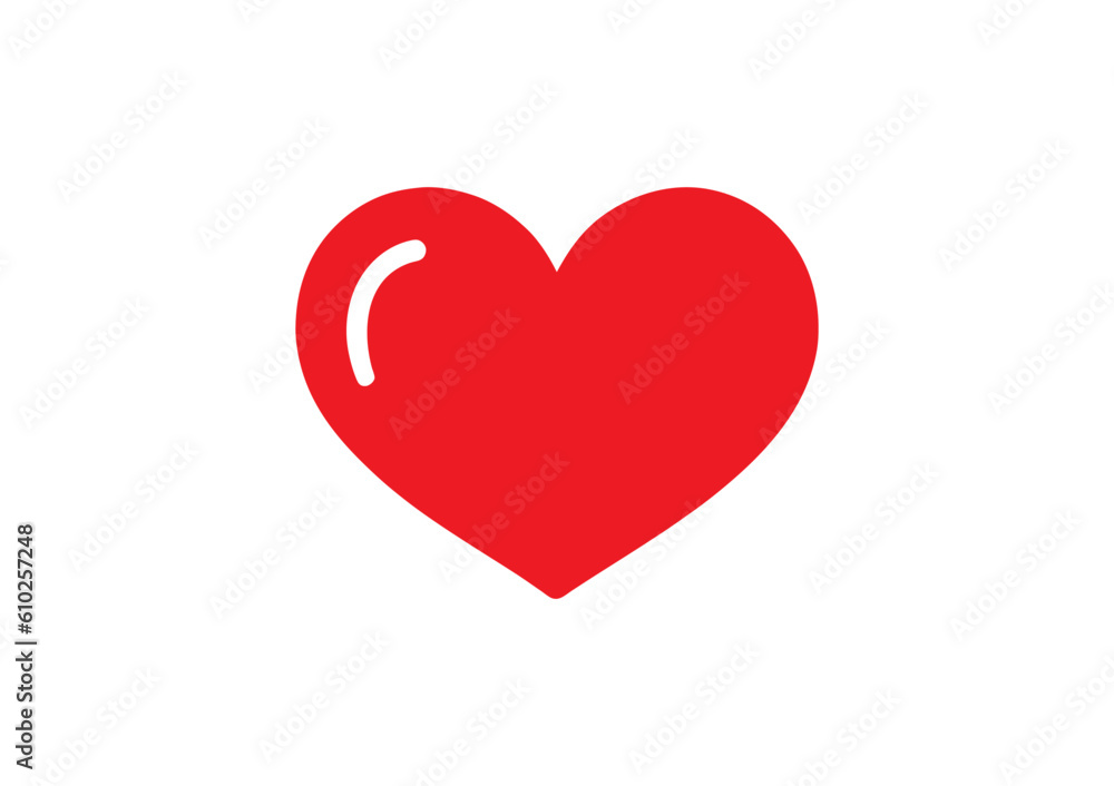Red Heart. Symbol of Love and Valentine's Day. Flat Red Icon Isolated on White Background. Vector illustration.